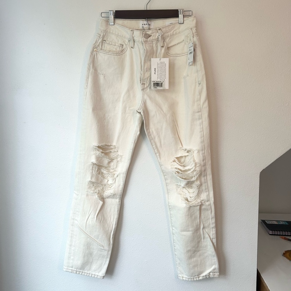 NWT Frame Le Original Off White Ripped Straight Leg Jeans